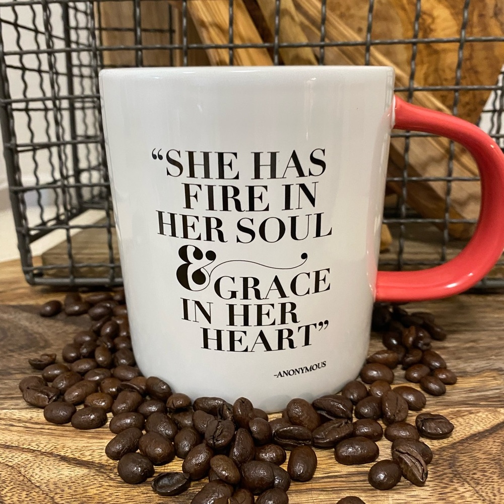 Motivational White and Red Ceramic Coffee Mug - Anonymous Quote
